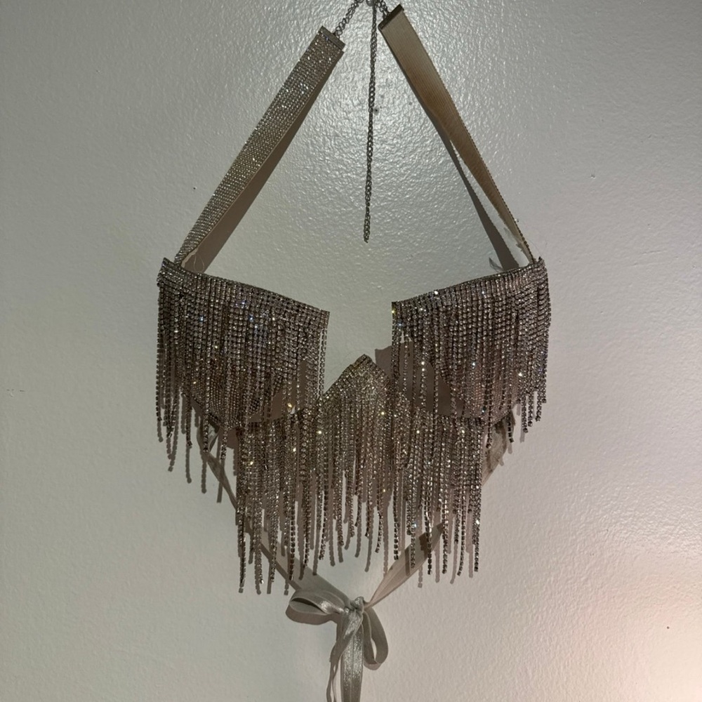 Hand made fringe me rhinestone bra, C cup, made by Jorden Dime, worn once